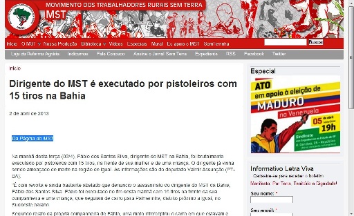 Foto: Reprodução página do MST